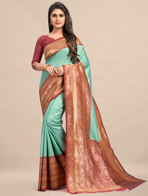 self design banarasi saree with blouse - 18043755 - Very Small Image - 1