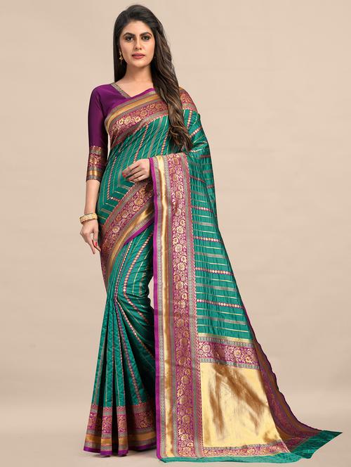self design banarasi saree with blouse - 18043762 - Very Small Image - 1