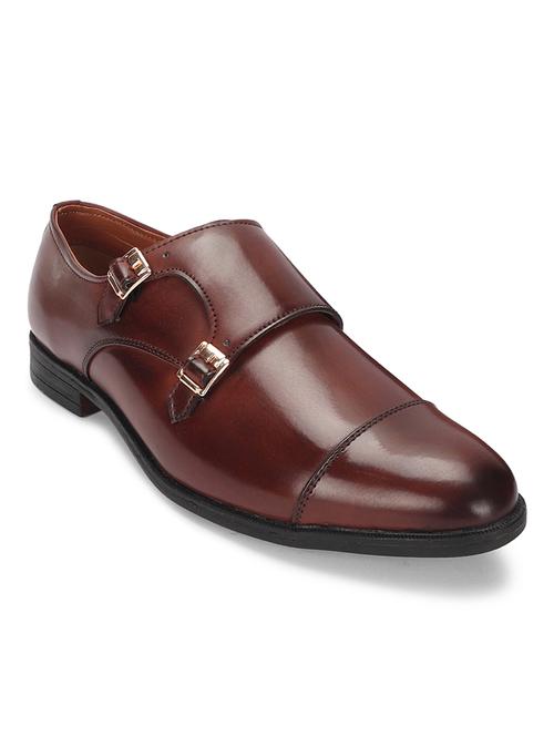 maroon leather double monk shoes - 18044308 - Very Small Image - 1