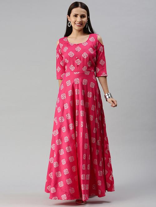 cold shoulder printed fit & flare dress - 18044469 - Very Small Image - 1