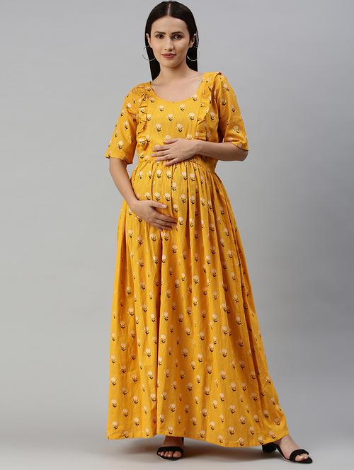 round neck printed maternity wear dress - 18044482 - Very Small Image - 1