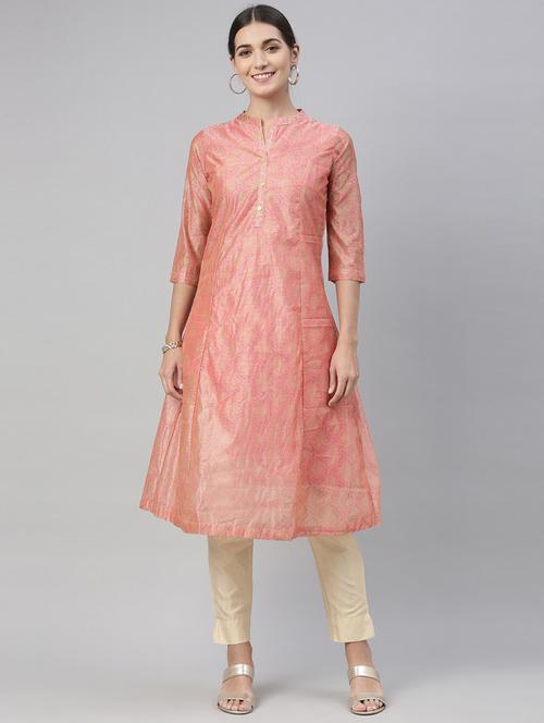 pink chanderi a-line kurta - 18044577 - Very Small Image - 1