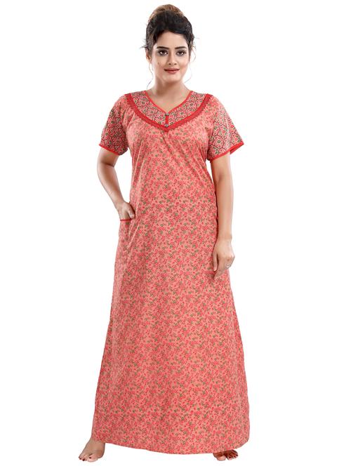 v-neck printed nighty  - 18044653 - Very Small Image - 1