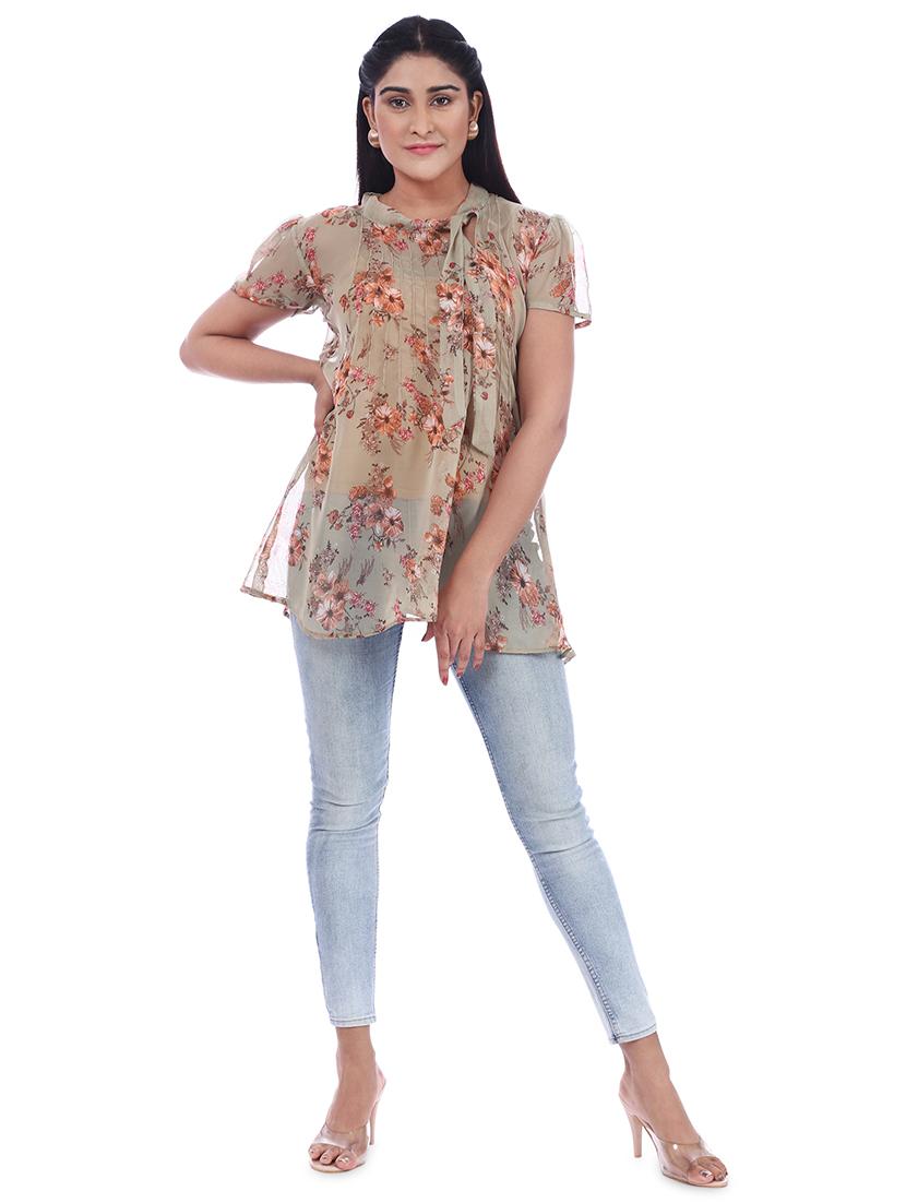 women's a line tie-up neck top - 18045667 - Standard Image - 3