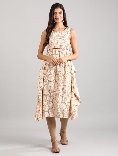 cream modal flared ethnic dress - 18046072 - Very Small Image - 1