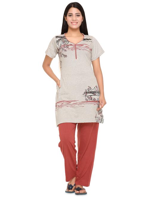 v-neck printed nightwear pajama set  - 18046228 - Very Small Image - 1