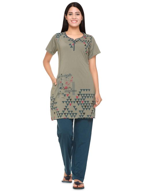 v-neck printed nightwear pajama set  - 18046229 - Very Small Image - 1