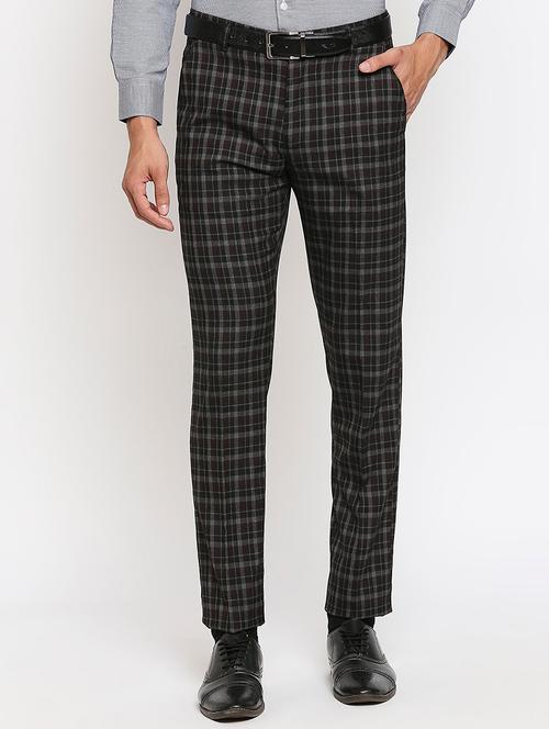 grey checkered flat front formal trouser - 18046496 - Very Small Image - 1