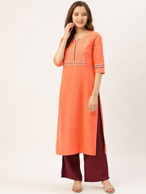 peach color straight kurta with palazzo pant - 18046709 - Very Small Image - 1