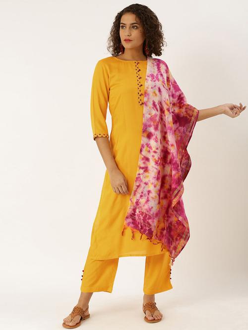 yellow color cotton kurti set with palazzo pant - 18046765 - Very Small Image - 1