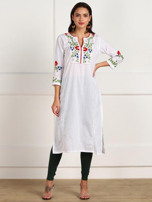 white cotton aline kurta - 18047493 - Very Small Image - 1