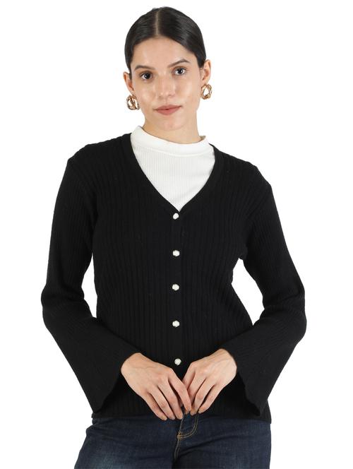 bell sleeved solid  wool cardigan - 18048707 - Very Small Image - 1