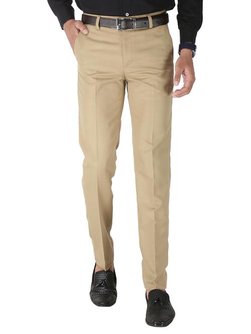 beige solid blend flat front formal trouser - 18048727 - Very Small Image - 1