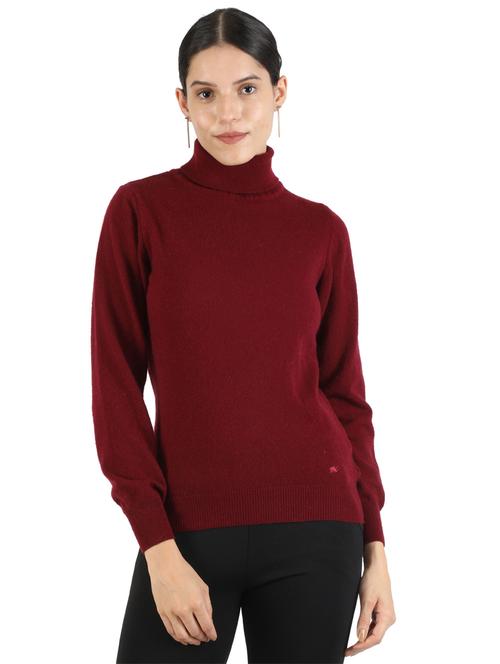 wine color solid women high neck - 18048962 - Very Small Image - 1