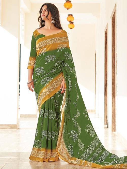 women's animal print green colored saree - 18049445 - Very Small Image - 1