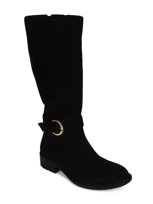 black faux leather knee length  boots - 18049903 - Very Small Image - 1