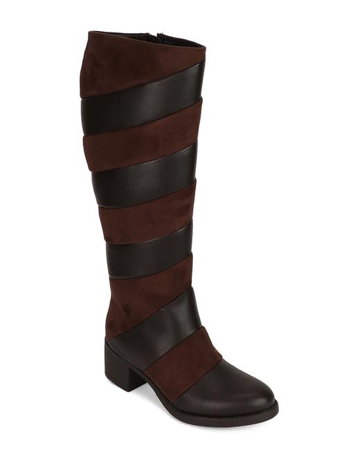 brown faux leather knee length  boots - 18049908 - Very Small Image - 1