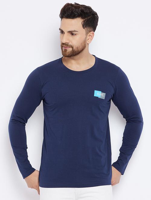 navy blue chest print t-shirt - 18051373 - Very Small Image - 1