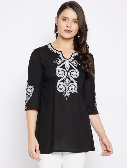 women's straight notch neck top - 18051406 - Very Small Image - 1