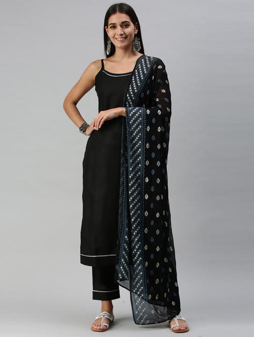 black cotton blend kurta pant  set - 18051533 - Very Small Image - 1