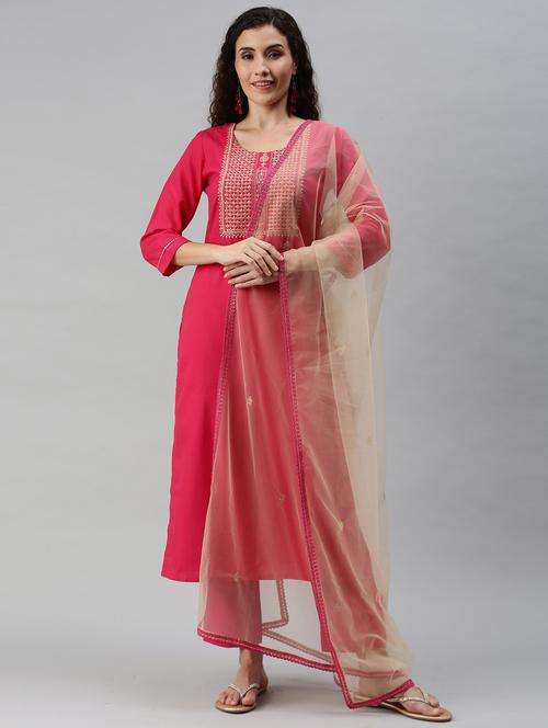 magenta cotton blend kurta pant  set - 18051543 - Very Small Image - 1