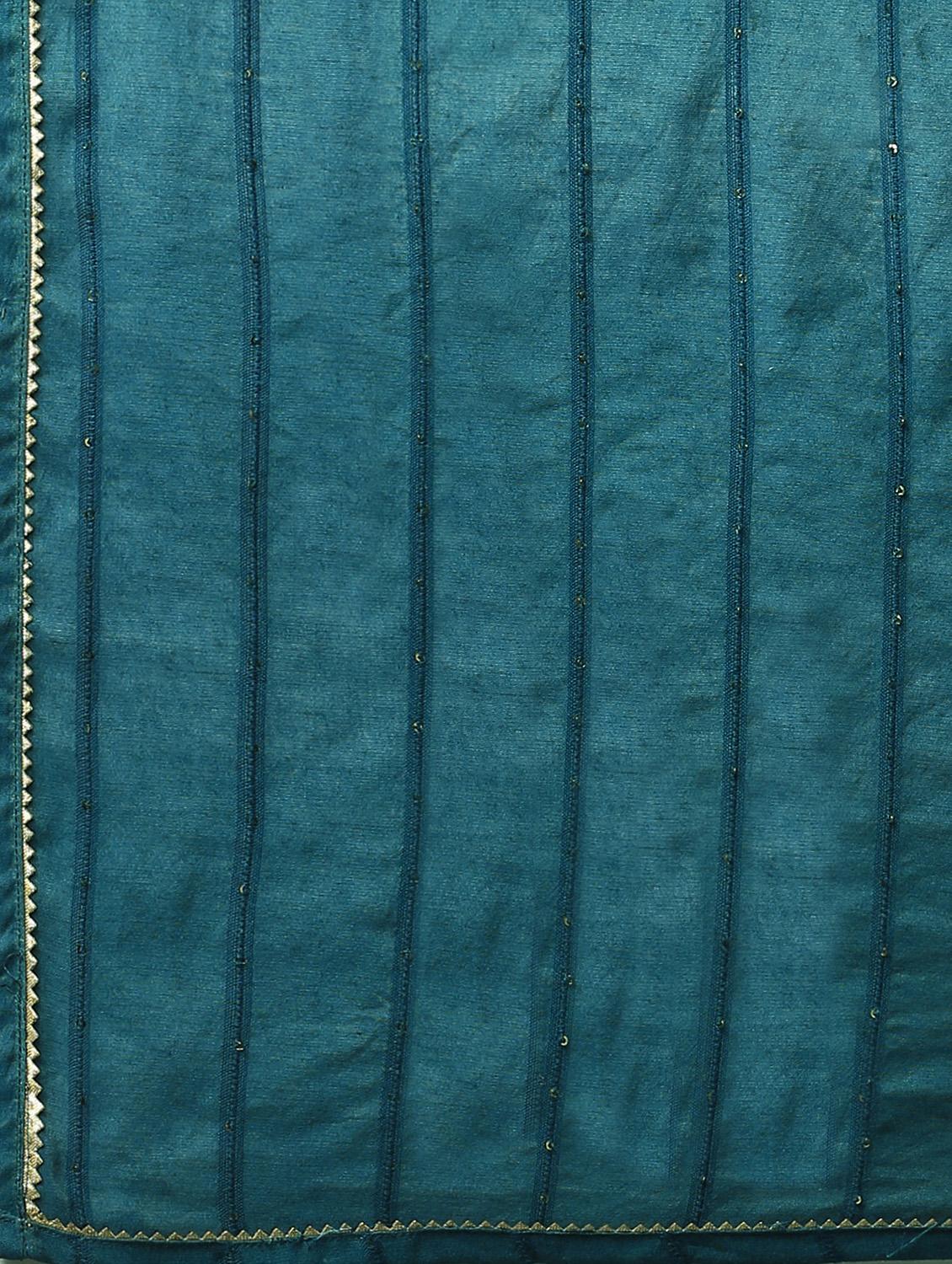 teal cotton blend kurta sharara set - 18051546 - Zoom Image - 5