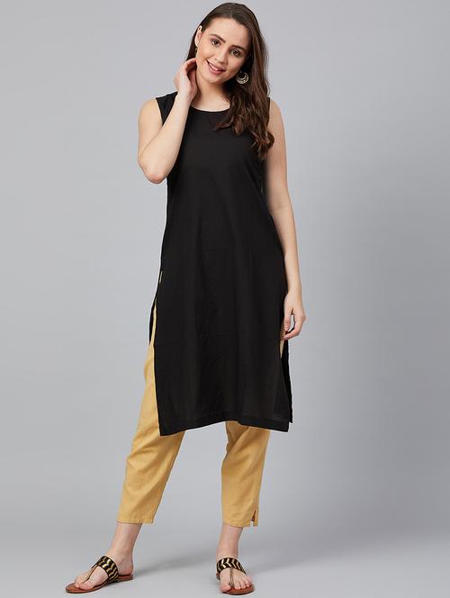 black cotton straight kurta - 18051605 - Very Small Image - 1