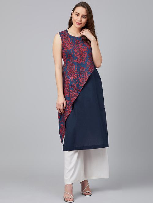blue cotton layered kurta - 18051614 - Very Small Image - 1