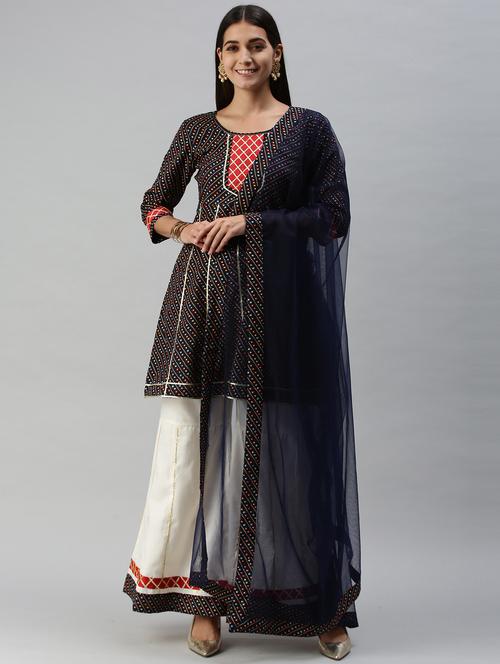 blue cotton blend kurta palazzo  set - 18051617 - Very Small Image - 1