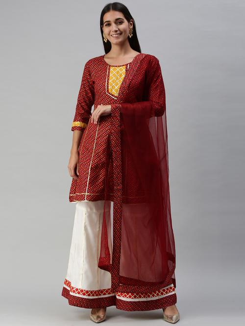 maroon kurta palazzo set - 18051620 - Very Small Image - 1