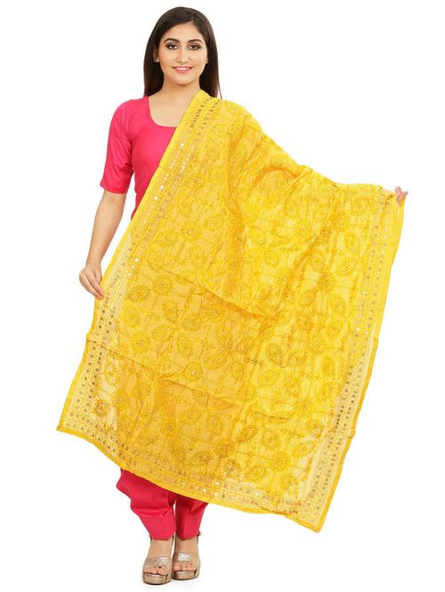 yellow chanderi dupatta - 18052286 - Very Small Image - 1