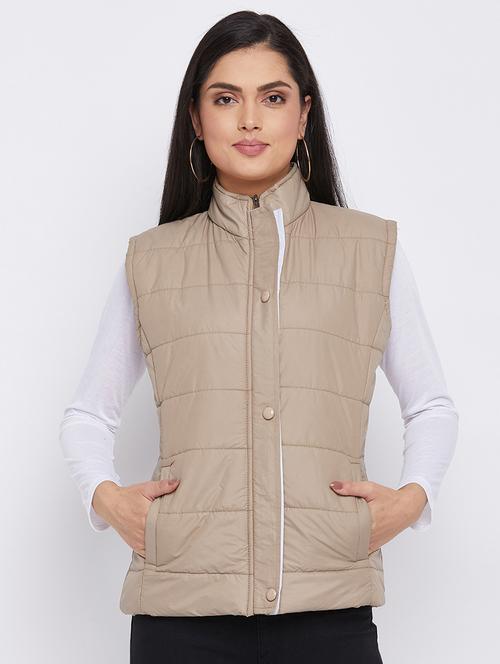 beige solid jacket - 18052302 - Very Small Image - 1