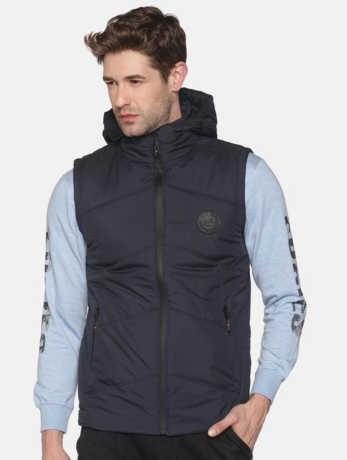 navy blue solid quilted jacket - 18052417 - Very Small Image - 1