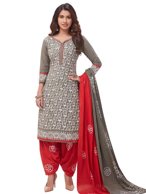 grey cotton kurta salwar  set - 18052440 - Very Small Image - 1