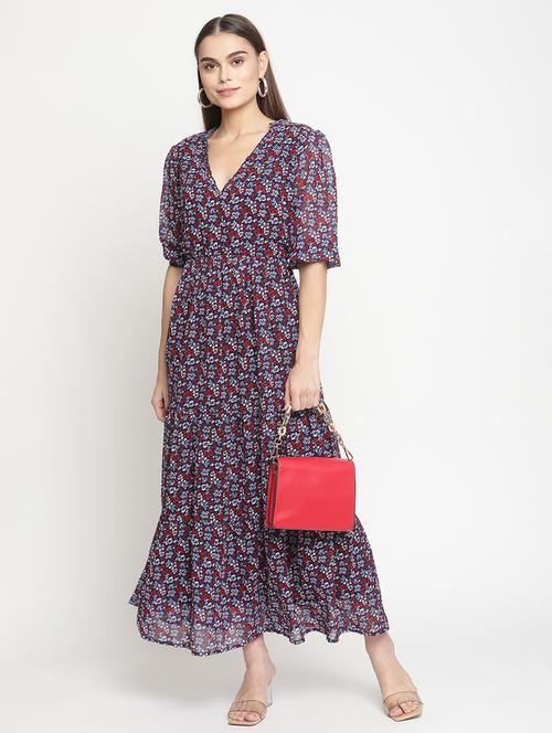 v-neck printed a-line dress - 18053554 - Very Small Image - 1