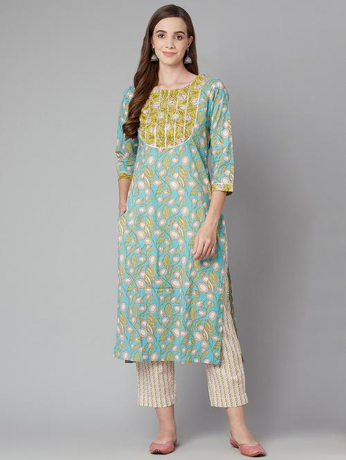 blue cotton kurta pant  set - 18054209 - Very Small Image - 1