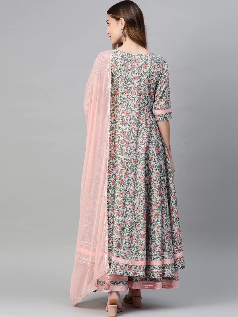 blue kurta palazzo set with dupatta - 18054212 - Zoom Image - 2