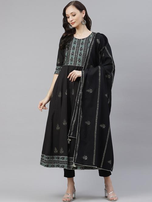 women round neck kurta pant set with dupatta - 18054222 - Very Small Image - 1
