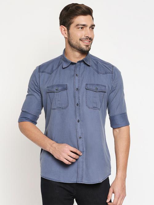 dark blue solid casual shirt - 18054350 - Very Small Image - 1