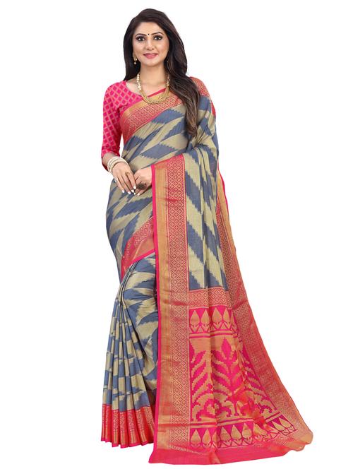 women's printed multi colored saree with blouse - 18054578 - Very Small Image - 1