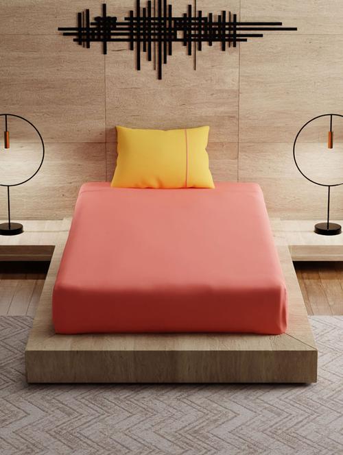 stoa paris cotton peach - orange single 144 tc 1 bed sheet with 1 pillow cover - 18054606 - Very Small Image - 1