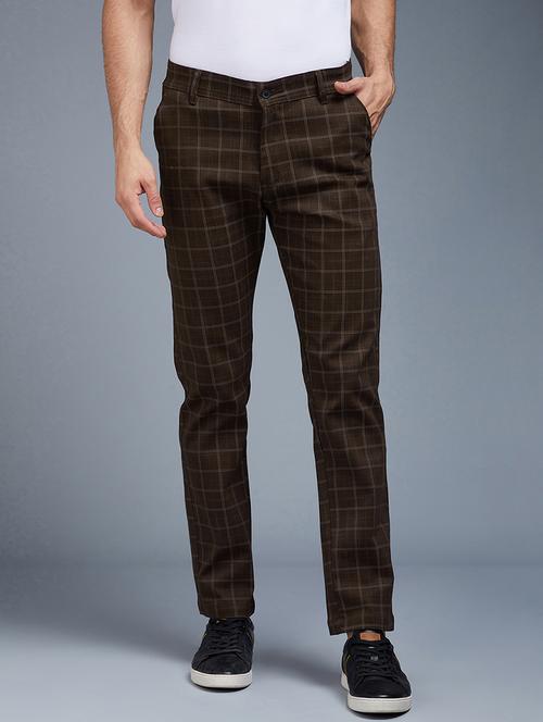 brown checkered chinos casual trouser - 18054700 - Very Small Image - 1