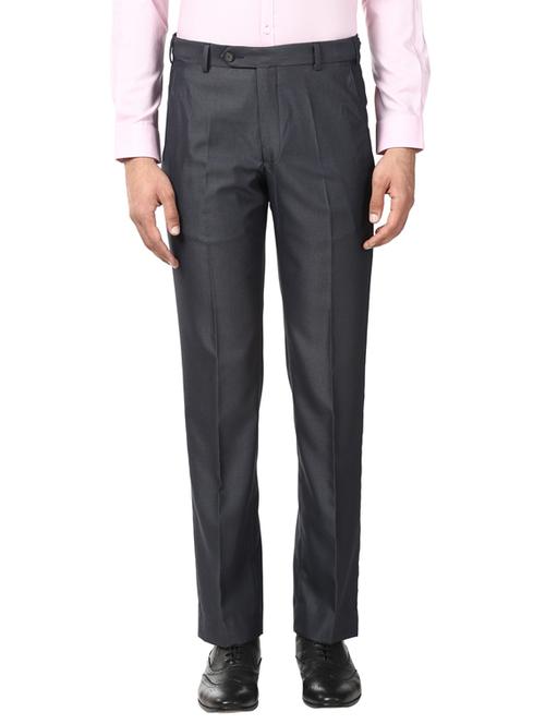 blue solid flat front formal trouser - 18054832 - Very Small Image - 1
