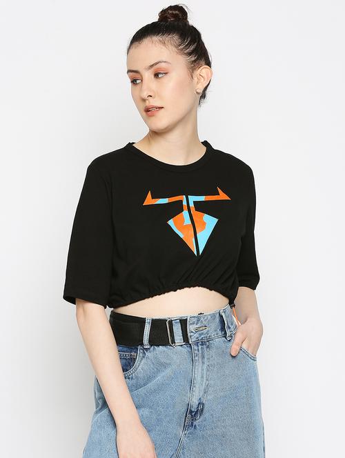 black cotton crop regular t-shirt - 18055165 - Very Small Image - 1
