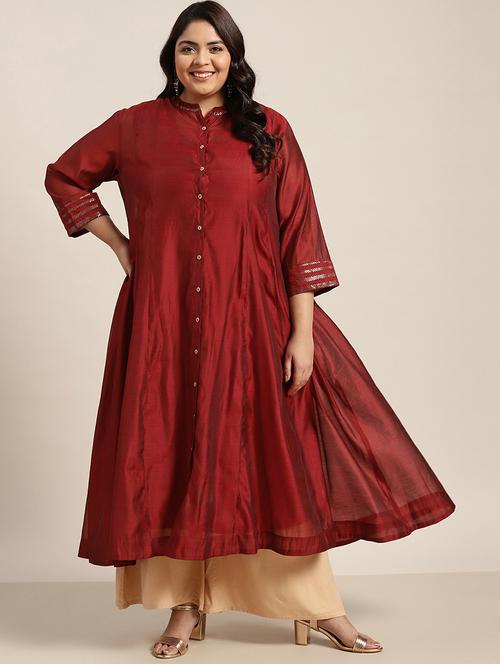 maroon chanderi anarkali kurta - 18056408 - Very Small Image - 1