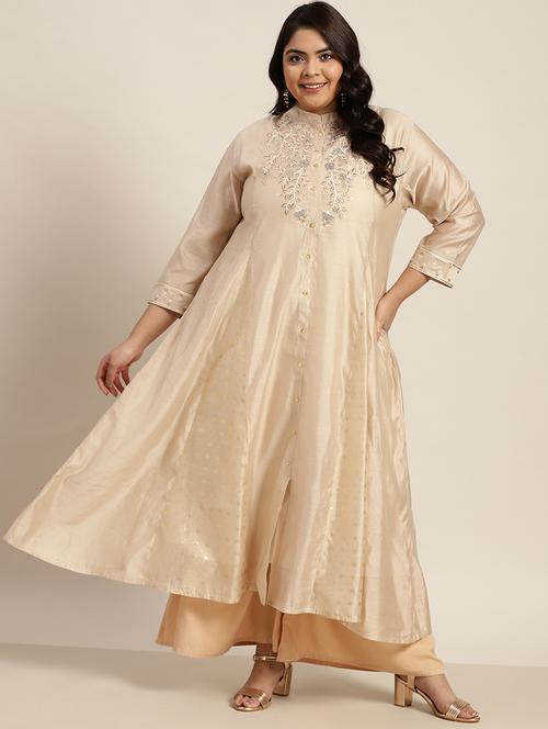 beige chanderi anarkali kurta - 18056409 - Very Small Image - 1