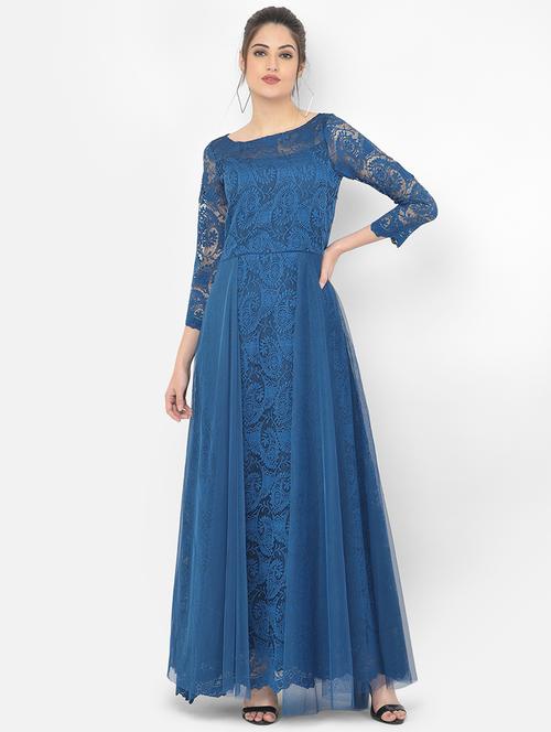 women self design three quarter sleeve a-line maxi dress - 18056475 - Very Small Image - 1