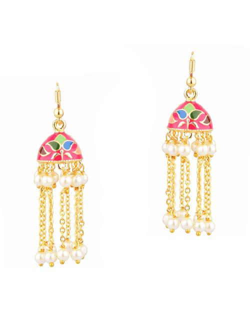 pink metal jhumka earring - 18057317 - Very Small Image - 1