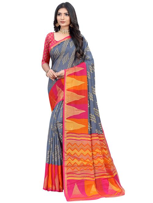 Brasso Work Geometrical Saree With Blouse - 18058105 - Very Small Image - 1