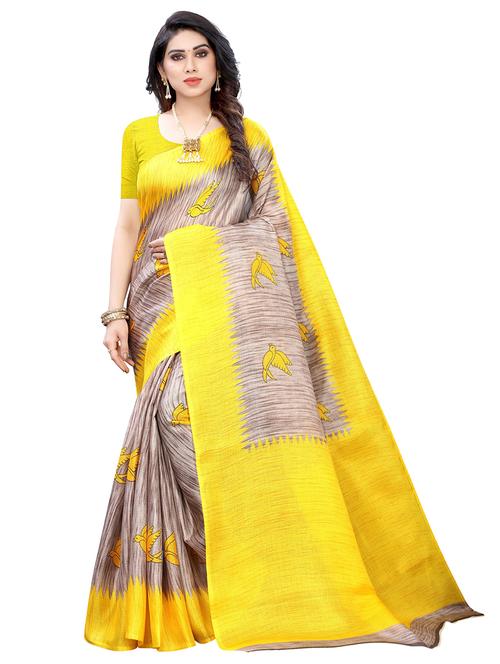 yellow khadi printed saree with blouse - 18059330 - Very Small Image - 1